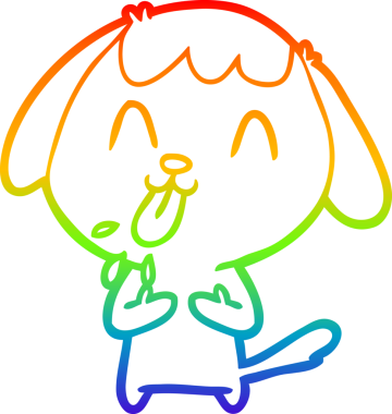 Gökkuşağı gradyan çizimi. Bir insan tarafından çizilmiş şirin bir köpek çizimi.