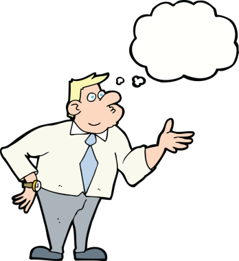 karikatür işadamı bir insan tarafından çizilen düşünce baloncuğuyla soru soruyor