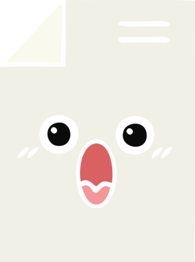 Bir insan tarafından çizilmiş şok olmuş bir kağıdın düz renk retro karikatürü