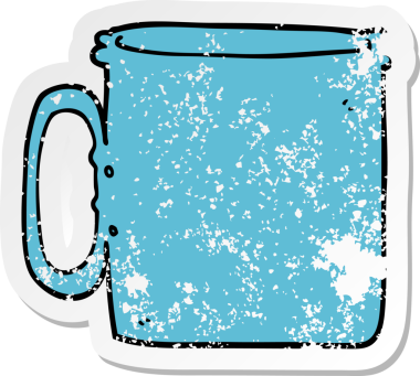 Bir insan tarafından çizilmiş karikatür kamp kahvesi etiketi.