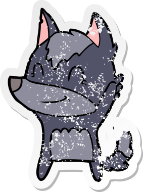 Bir insan tarafından çizilmiş dost canlısı bir kurdun sıkıntılı çıkartması.