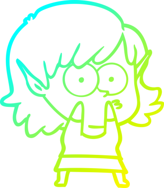 Soğuk gradyan çizgi çizimi bir insan tarafından çizilmiş bir elf kızı