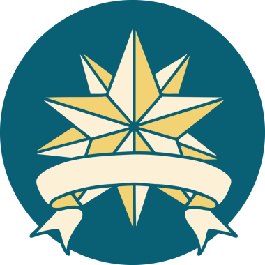 bir insan tarafından çizilmiş bir yıldızın pankartıyla dövme biçimi simgesi