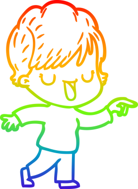 Gökkuşağı gradyan çizgi çizimi bir insan tarafından çizilmiş bir karikatür kadın