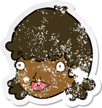 Bir insan tarafından çizilmiş karikatür bakışlı bir kızın gerilimli çıkartması.