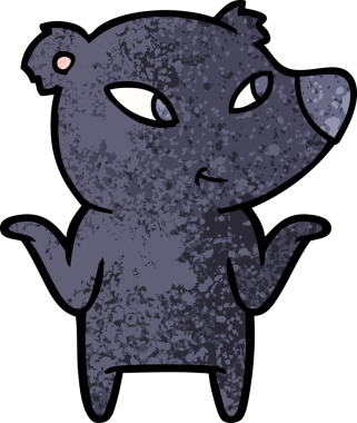 Sevimli çizgi film ayısı bir insan tarafından çizilmiş omuzlarını silkiyor.