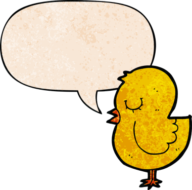 Konuşma baloncuğu olan karikatür kuşu insan tarafından çizilmiş eski doku.