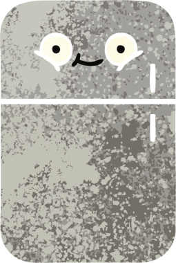 Bir insan tarafından çizilmiş buzdolabının retro çizim tarzı karikatürü.