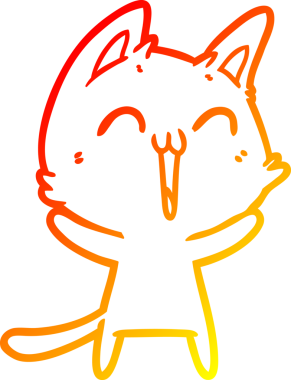 Bir insan tarafından çizilmiş mutlu çizgi film kedisinin sıcak çizgi çizgisi.