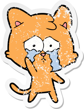 Bir insan tarafından çizilmiş, ağlayan bir kedinin sıkıntılı çıkartması.