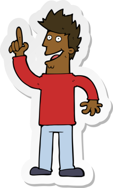 Bir insan tarafından çizilmiş yeni bir fikri olan bir karikatürcünün çıkartması.