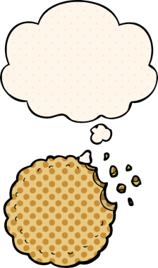 Çizgi roman tarzında bir insan tarafından çizilmiş düşünce balonlu çizgi film kurabiyesi.