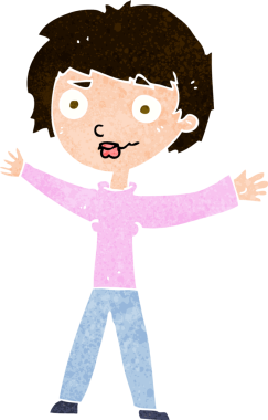 Bir insan tarafından çekilen kollarını sallayan çizgi film kadını.