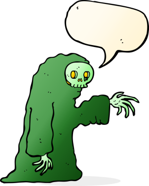 Bir insan tarafından çizilmiş bir konuşma baloncuğu olan tuhaf bir cadılar bayramı kostümü.