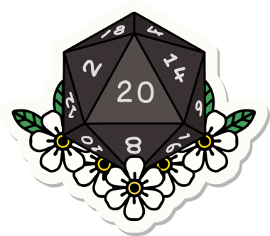 Bir insan tarafından çizilmiş 20 D20 zarının etiketi.