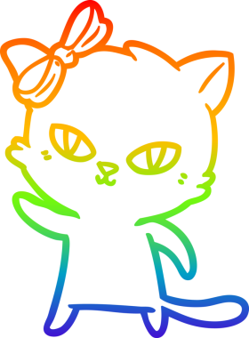 Gökkuşağı gradyan çizgisi bir insan tarafından çizilmiş şirin bir çizgi kedi çizimi