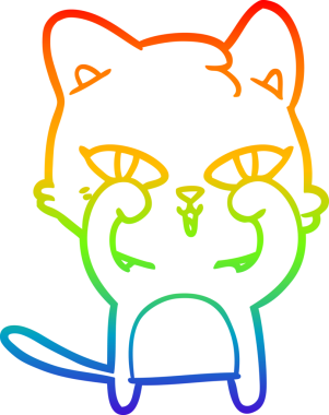 Çizgi film kedisinin çizdiği gökkuşağı gradyanı bir insan tarafından çizilmiş gözleri.