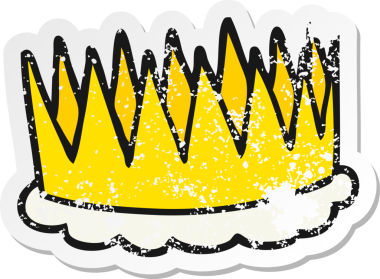 Bir insan tarafından çizilmiş bir karikatür taçının gerilimli retro etiketi