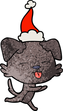 Bir insan tarafından çizilmiş Noel Baba şapkası giymiş bir köpeğin el çizimi karikatürü.