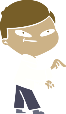 Bir insan tarafından çizilmiş düz renk çizgi film karakteri.