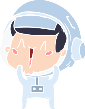 Bir insan tarafından çizilmiş mutlu düz renkli çizgi film astronotu.