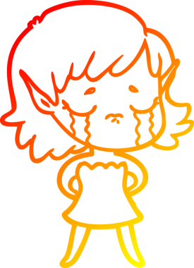 Bir insan tarafından çizilmiş, ağlayan bir elf kızı çizimi.