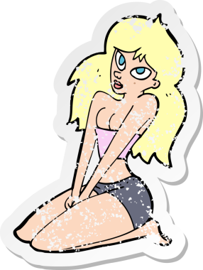 Bir insan tarafından çizilmiş dar elbiseli bir karikatürist kadın etiketi.