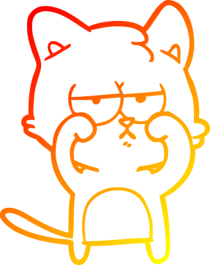 Bir insan tarafından çizilmiş gözlerini ovuşturan yorgun bir çizgi film kedisinin sıcak çizgi çizimi