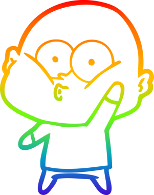 Gökkuşağı gradyan çizgi çizimi bir insan tarafından çizilmiş kel bir adamın çizimi