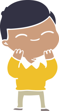 Bir insan tarafından çizilmiş düz renkli çizgi film gülümseyen çocuk