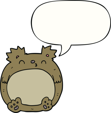 Bir insan tarafından çizilmiş konuşma balonlu çizgi film ayısı.