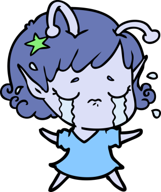 Bir insan tarafından çizilmiş ağlayan uzaylı kız çizgi filmi.