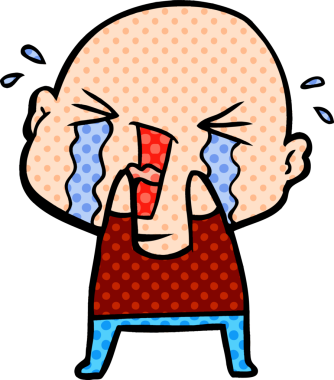 Bir insan tarafından çizilmiş ağlayan kel bir adam.