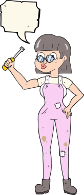 Bir insan tarafından çizilmiş serbest konuşma balonu karikatürü kadın tamirci