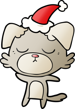 Bir insan tarafından çizilmiş Noel Baba şapkası takan bir köpeğin gradyan çizimi.