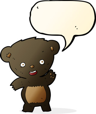 Bir insan tarafından çizilmiş konuşma balonuyla siyah ayıyı sallayan çizgi film.