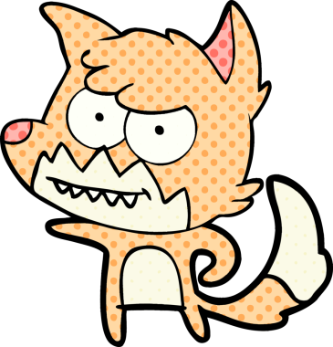 Bir insan tarafından çizilmiş sırıtan tilki çizgi filmi.