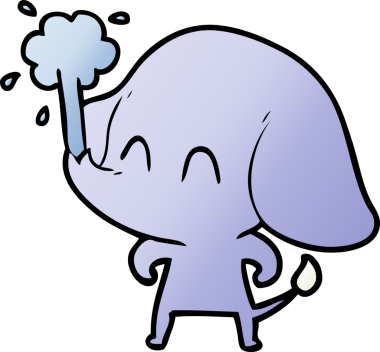 Bir insan tarafından çizilmiş su püskürten sevimli bir fil.