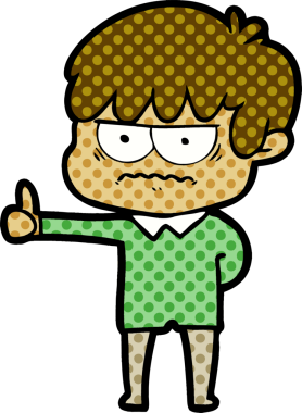 Bir insan tarafından çizilmiş sinirli çizgi film çocuğu.