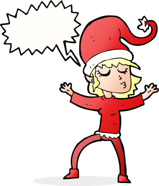 Noel Baba 'nın bir insan tarafından çizilmiş konuşma balonlu yardımcı çizgi filmi.