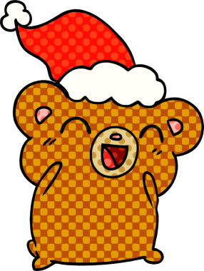 Bir insan tarafından çizilmiş Kawaii ayısının el çizimi Noel karikatürü.