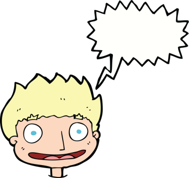 Bir insan tarafından çizilmiş konuşma balonu olan mutlu bir çocuk.