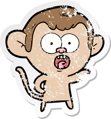 Bir insan tarafından çizilmiş, şok olmuş bir maymunun sıkıntılı çıkartması.