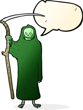 bir insan tarafından çizilmiş konuşma balonlu ölüm karikatürü