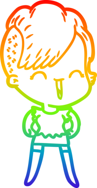 Gökkuşağı gradyan çizgi çizimi Bir insan tarafından çizilmiş mutlu hippi kız