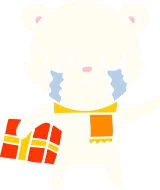 Ağlayan kutup ayısı düz renkli çizgi film. Bir insan tarafından çizilmiş Noel hediyesi.