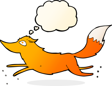 Bir insan tarafından çizilmiş düşünce baloncuğuyla koşan tilki çizgi filmi