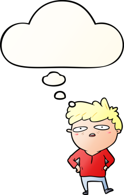 Düşünce baloncuğu olan, bir insan tarafından çizilmiş karikatür sabırsız adam.