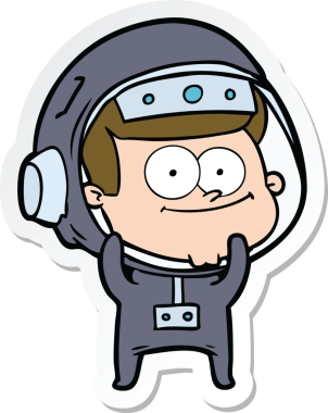 Bir insan tarafından çizilmiş mutlu bir astronot çizgi filminin çıkartması.