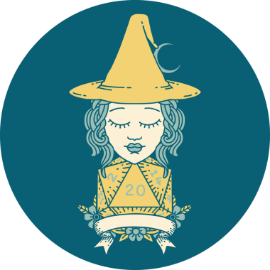 Retro Dövme Tarzı İnsan Cadı Doğal 20 zar atışıyla Bir insan tarafından çizilmiş